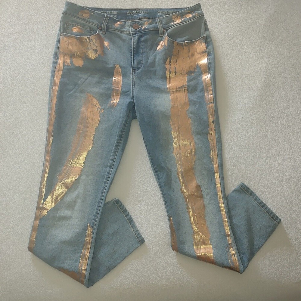 Sound/Style Jamie Skinny High-Rise Slimming Jeans Size 14 Brushed Gold Stretch